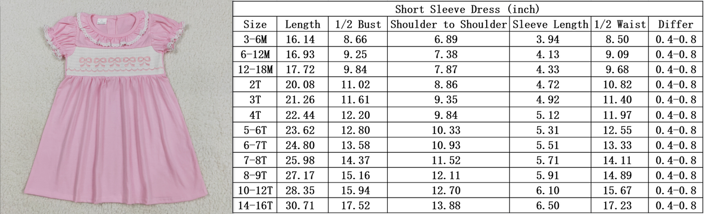 RTS NO MOQ（In Stock）GSD2717 Embroidered pink baby doll collar short-sleeved dress with a bow pattern and floral pattern