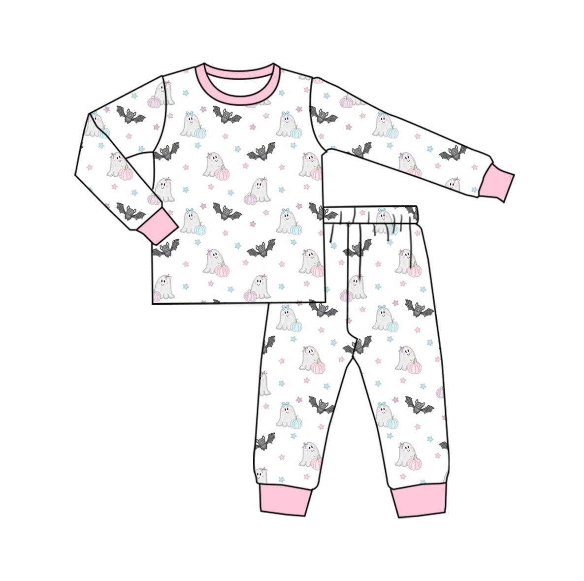 6.8 custom each style moq 5eta 4-6week Sibling Sister bat ghost pink baby girls pajamas sets and dress and baby romper match family design