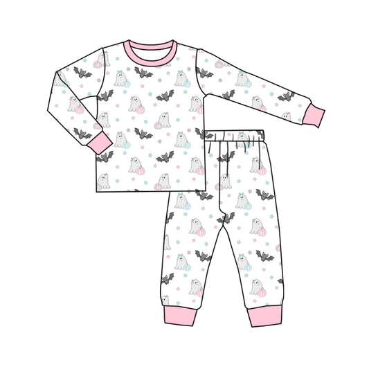 6.8 custom each style moq 5eta 4-6week Sibling Sister bat ghost pink baby girls pajamas sets and dress and baby romper match family design