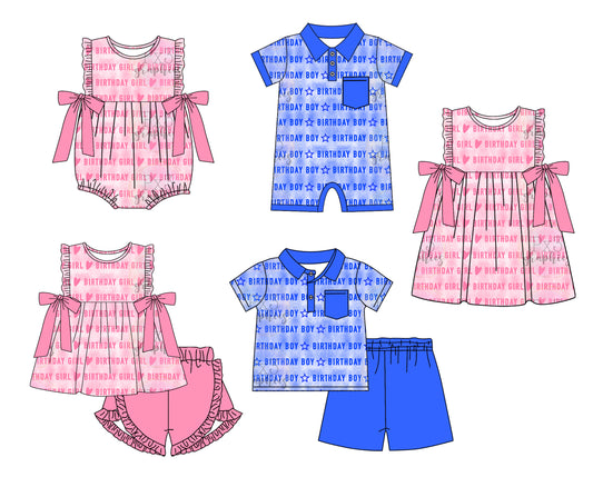 11.28 custom each style moq 5eta 4-6week Sibling Sister BIRTHDAY BOY baby girl short sleeve shorts sets and sets 2 and girls romper and boy romper and dress match design