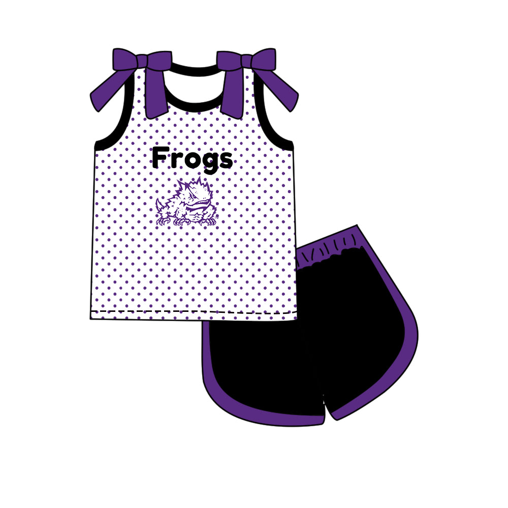 Custom moq 5 mix size milk silk summer teams Girls Purple Polka Dot Sleeveless Top Shorts Set Top Skirt Short Set Long Sleeve Pullover Tops