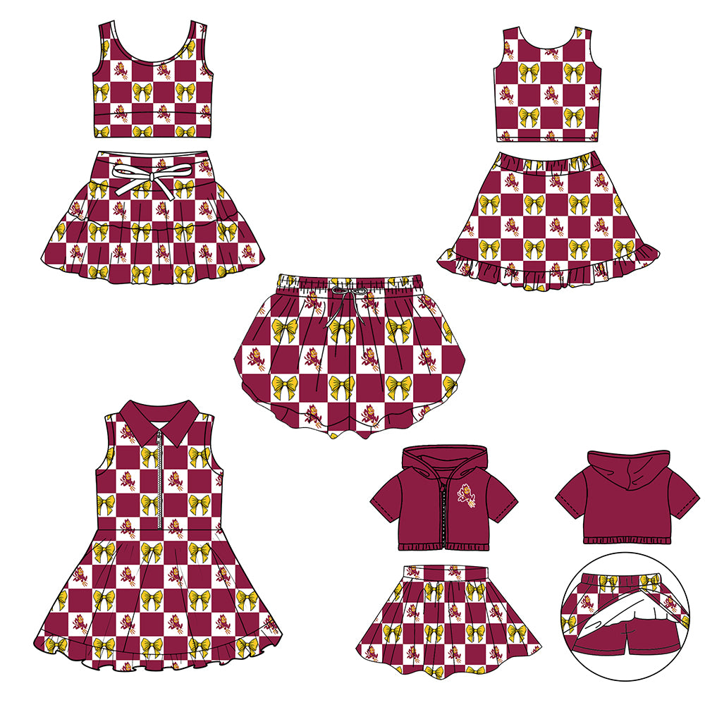 Custom moq 5 mix size Milk Silk Summer Girls' Set Bow Print Plaid Sleeveless Skirt 3-Piece Set Includes Dress and Shorts-26.1.27