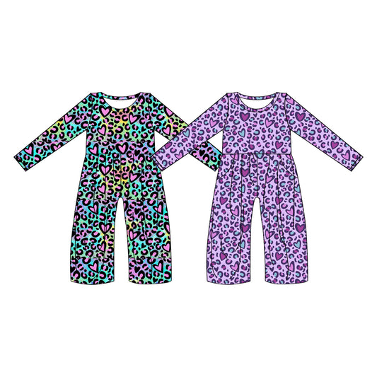 25.9.25 custom each style moq 8 eta 6-8week Sibling Sisters love leopard baby girl long sleeve jumpsuits 2 match family design