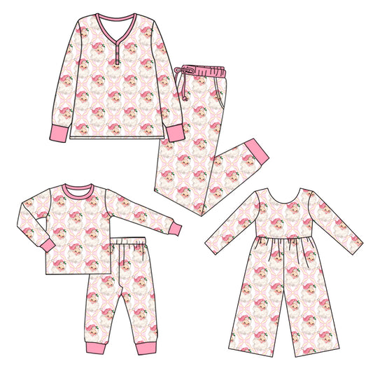 25.5.17 custom each style moq 5eta 4-6week Sibling Sister Christmas bow pink long sleeve pants sets and adult sets and jumpsuit match design