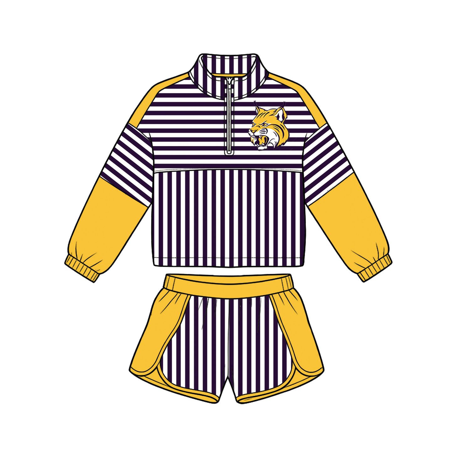 custom moq 5 mix size MSD073011 Baby Kids Stripe Print Zip Pullover Shorts Team Clothes Set