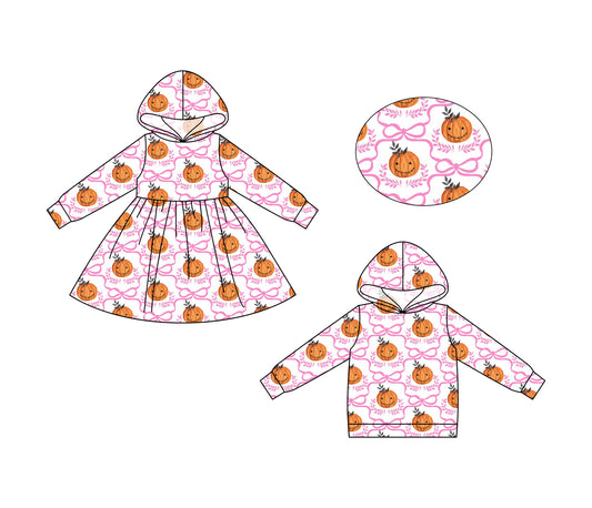 25.6.23custom each style moq 5eta 4-6week Sibling Sisters pumpkin bow baby girls long sleeve dress and top match family design