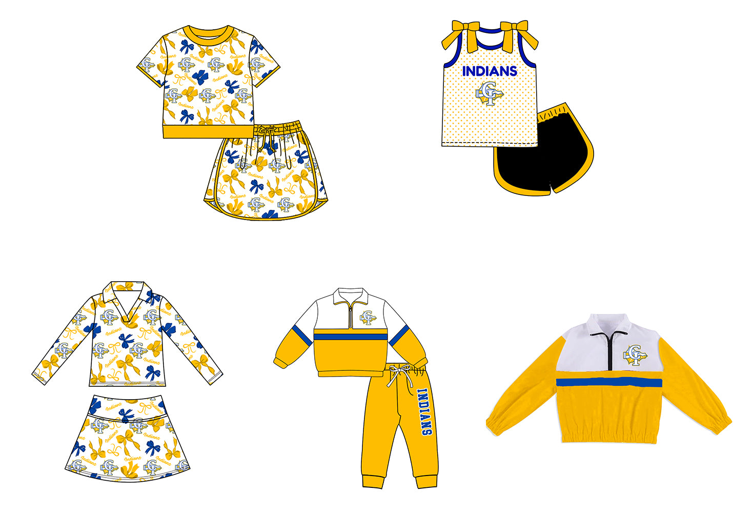 Custom moq 5 mix size milk silk summer teams Girls Yellow Polka Dot Top Shorts Set Top Skirt Short Set Zipper Pullover Jogger Pants Set