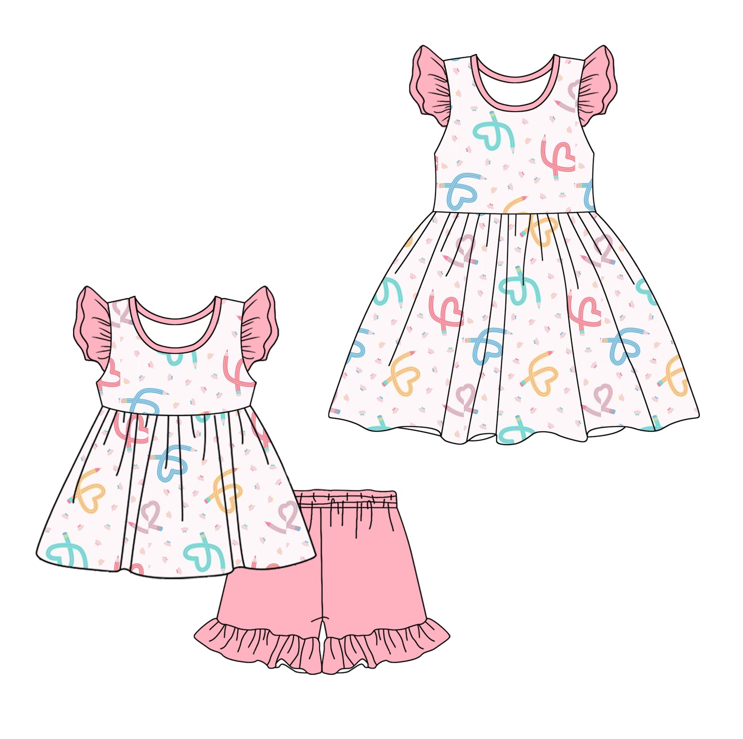 3.26 custom each style moq 5eta 4-6week Sibling Sister baby girl short sleeve shorts sets and dresses match design