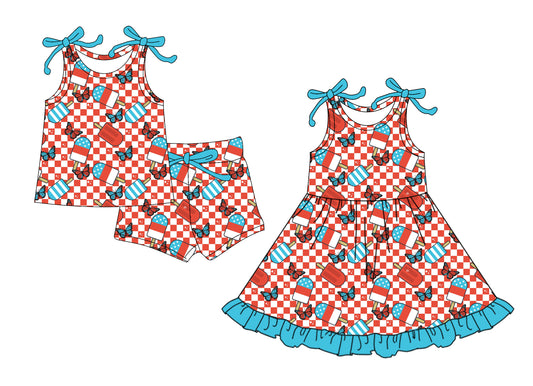 25.12.26 custom each style moq 5 eta 6-8week Sibling Sister baby short sleeve shorts sets and dress match design