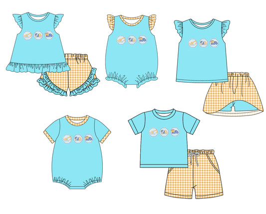 11.30 custom each style moq 5eta 4-6week Sibling Sister baby girl short sleeve shorts sets and sets 2 and girls romper and boy romper and dress match design