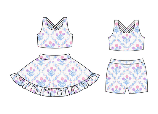 3.24 custom each style moq 5eta 4-6week Sibling Sister bow floral baby girl short sleeve shorts sets and dresses match design