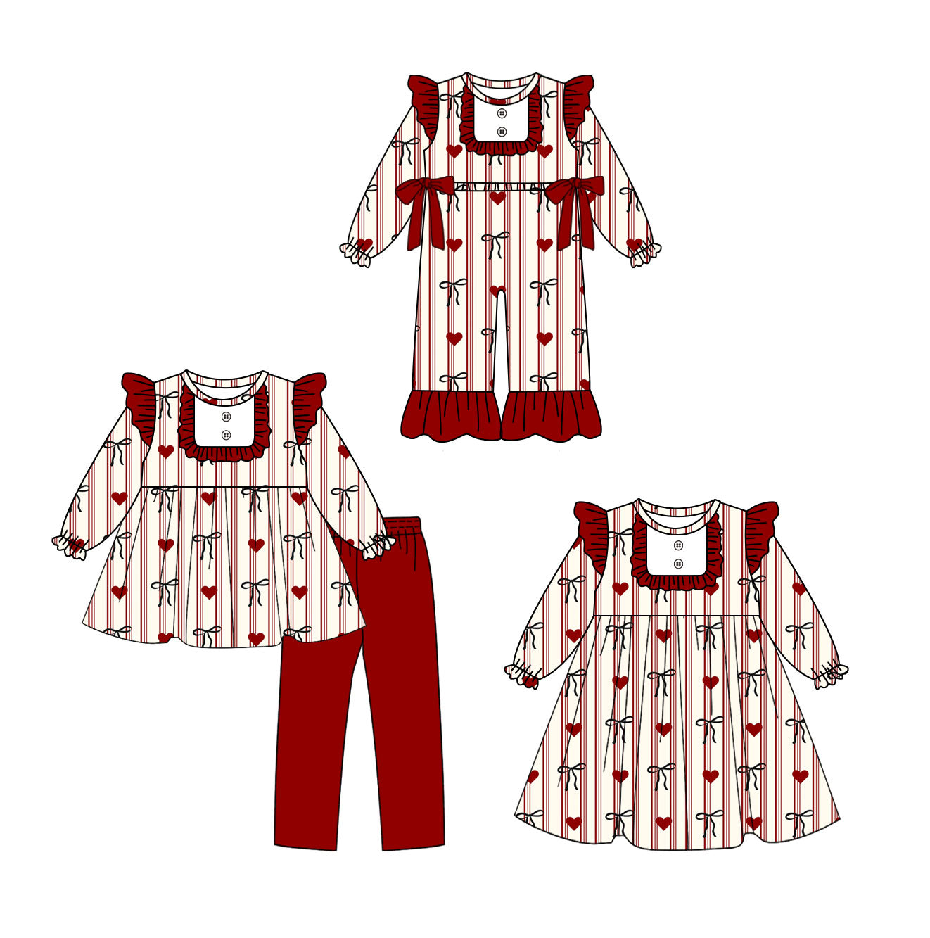25.10.29 custom each style moq 5 eta 6-8week Sibling Sisters bow love baby girl long sleeve pants sets and dress and rompers match family design