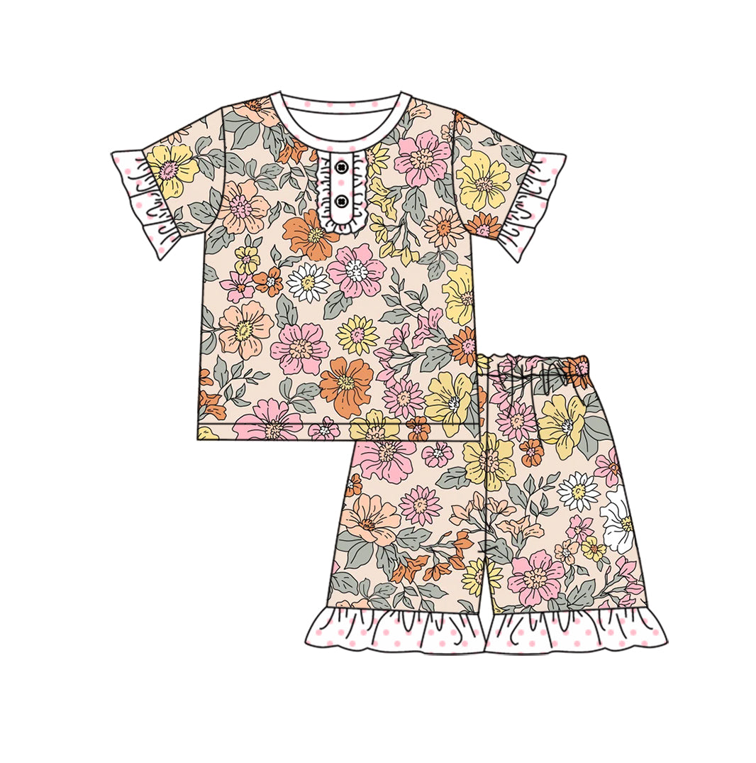 11.3 custom each style moq 5eta 4-6week Sibling Sister floral baby girl short sleeve shorts sets 1 and sets 2 match design