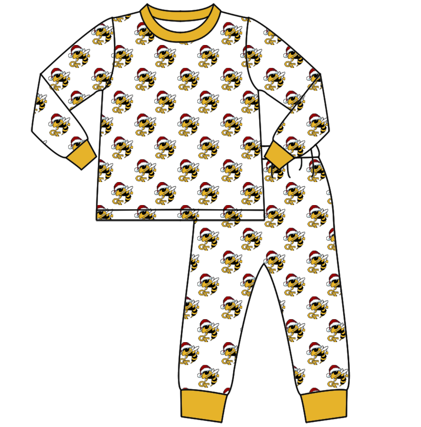 Custom moq 5 tat about 6-8 weeks Christmas Bee Yellow Team Long Sleeve Long Pants Boys Pajama Set