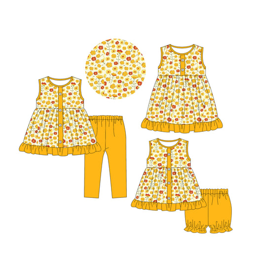 25.5.26 custom each style moq 5eta 4-6week Sibling Sisters floral baby girl short sleeve shorts sets 1 and pants sets and dress match family design