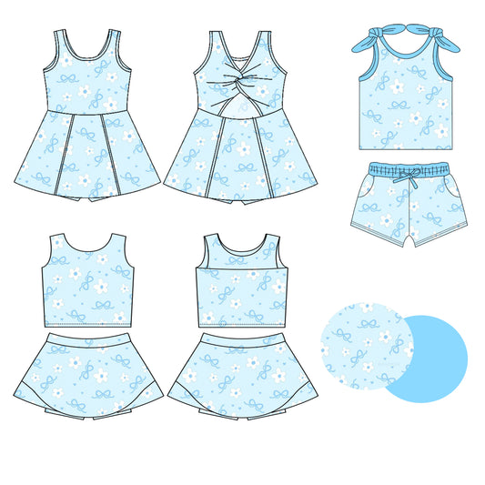 3.22 custom each style moq 5eta 4-6week Sibling Sister floral bow baby girls clothes Short sleeve shorts sets and yoga dress 1 and dress 2 match family design
