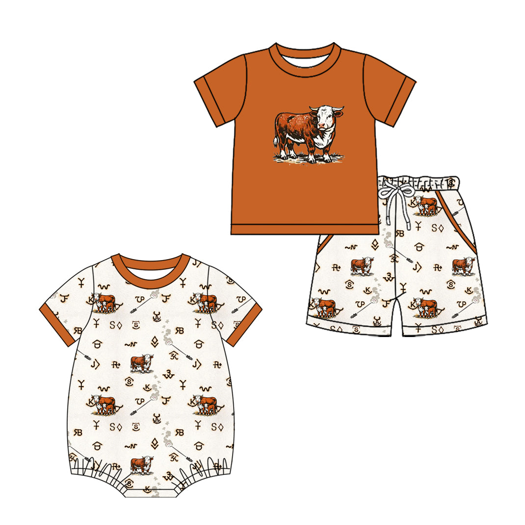 3.19 Custom moq 5 mix size Sibling Cute Clothes Baby Boys Romper Short-Sleeved Brown Top And Shorts Set Summer Outfit