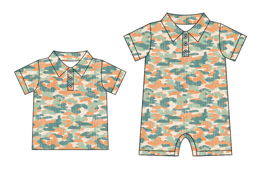 3.18 custom each style moq 5eta 4-6week Sibling Sister camouflage baby boy rompers and top match family design