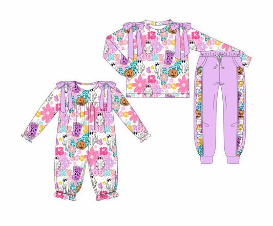 25.7.1 custom each style moq 5eta 4-6week Sibling Sisters BOO baby girl long sleeve pants sets and rompers match family design