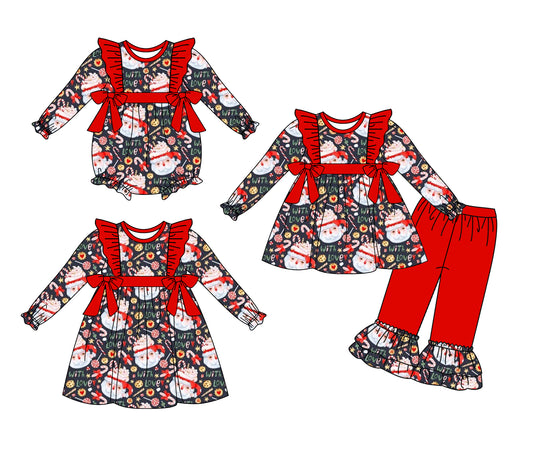 25.8.14 custom each style moq 5eta 4-6week Sibling Sisters snowman baby girl long sleeve pants sets and dress and rompers match family design