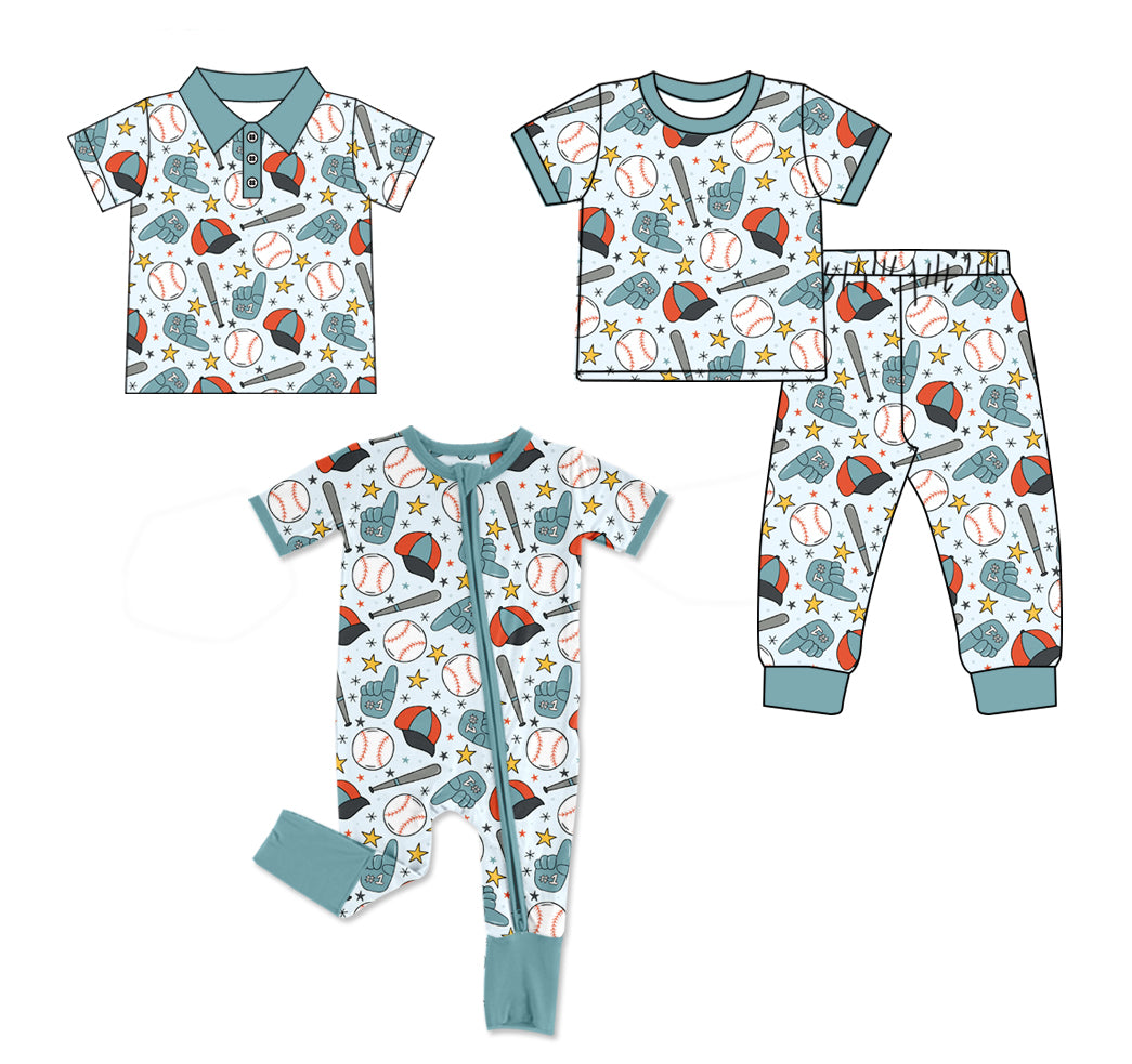 Custom moq 5 mix size Gray-Blue Baby Boys' Romper Polo Shirt Set with Short Sleeves And Trousers