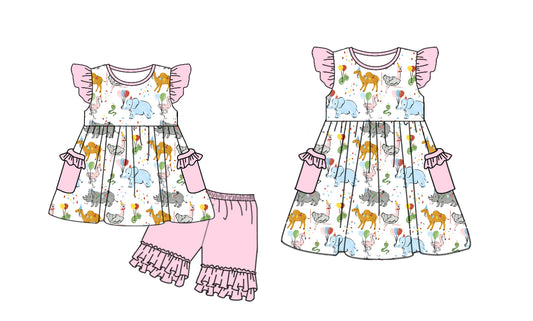 3.27 custom each style moq 5eta 4-6week Sibling Sister animal baby girl short sleeve shorts sets and dresses match design