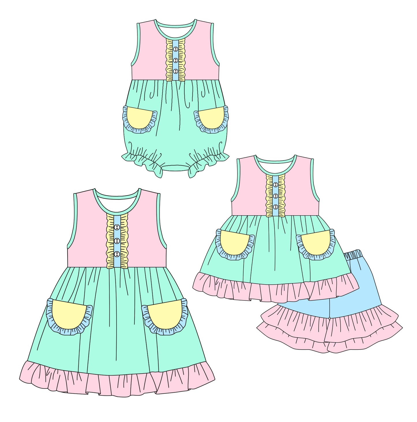 12.14 custom each style moq 5eta 4-6week Sibling Sister baby girl short sleeve shorts sets and dress and rompers match family design