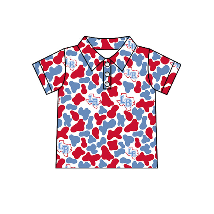 Custom moq 5 mix size summer teams Baby Boys Camo Button Short Sleeve Polo Shirt