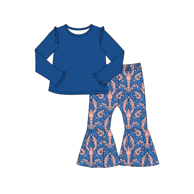 10.15 custom each style moq 5eta 4-6week Sibling Sister caryfish blue baby girl sets and dress and rompers match family design