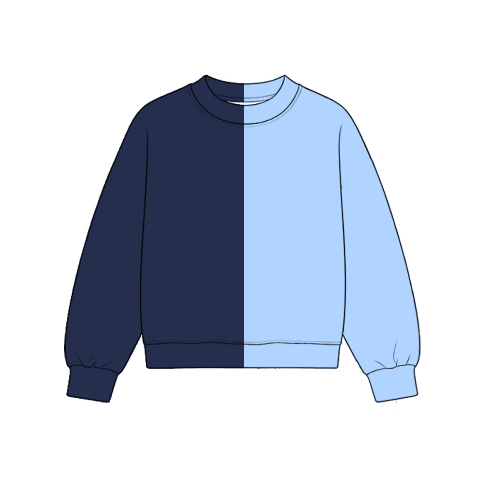 Custom moq 5 girls  Blank Cotton Navy + Light Blue Sweatshirt