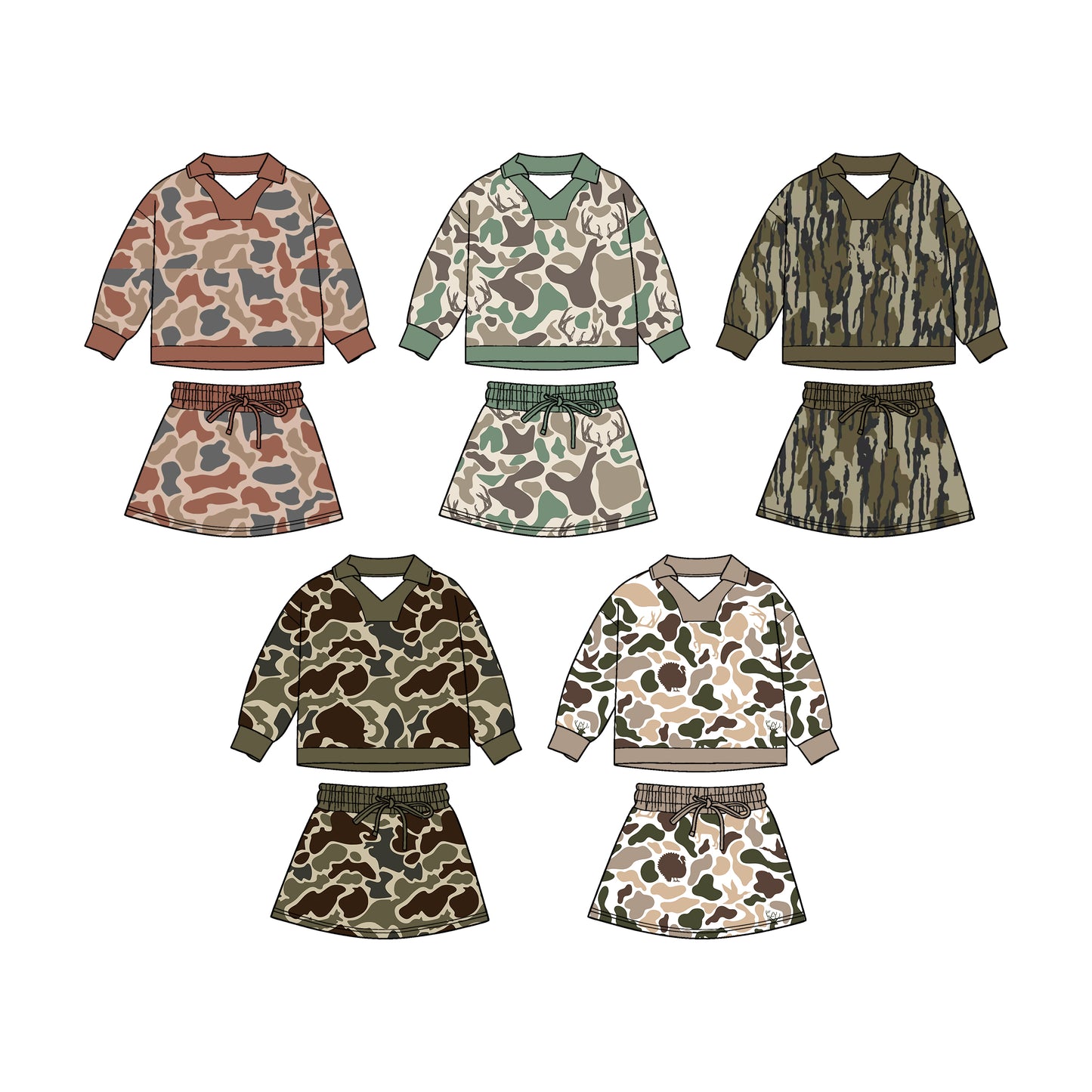 25.11.1 custom each style moq 5 eta 6-8week Sibling Sisters camouflage baby girl long sleeve shorts sets 5 match family design