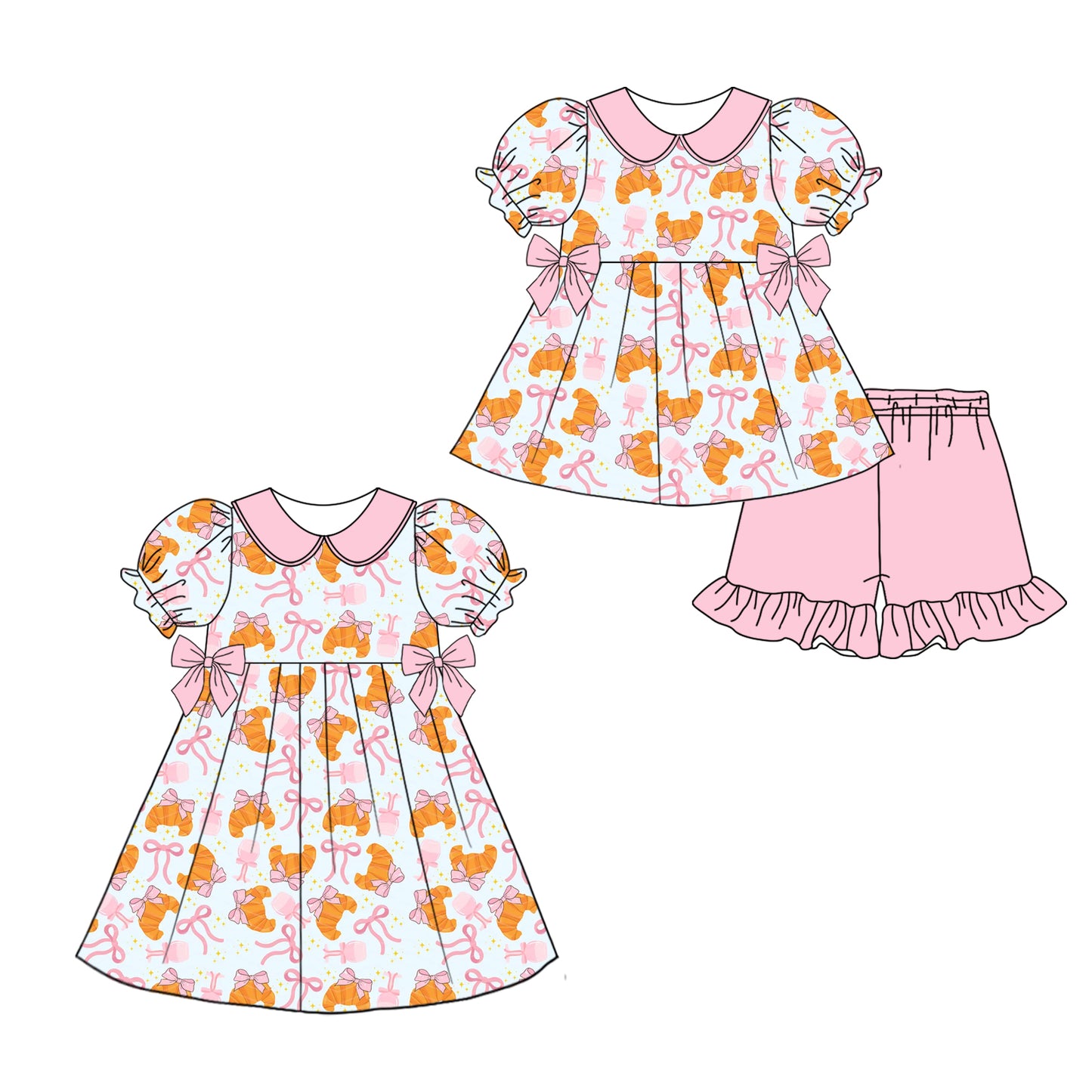 4.21 custom each style moq 5eta 4-6week Sibling Sister bow baby girl short sleeve shorts sets and dresses match design