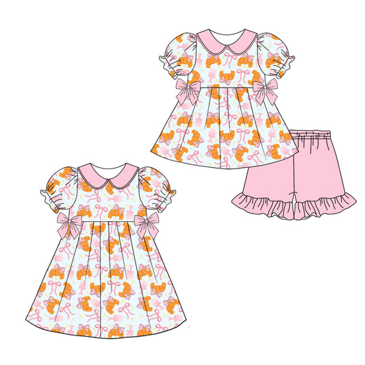 4.21 custom each style moq 5eta 4-6week Sibling Sister bow baby girl short sleeve shorts sets and dresses match design