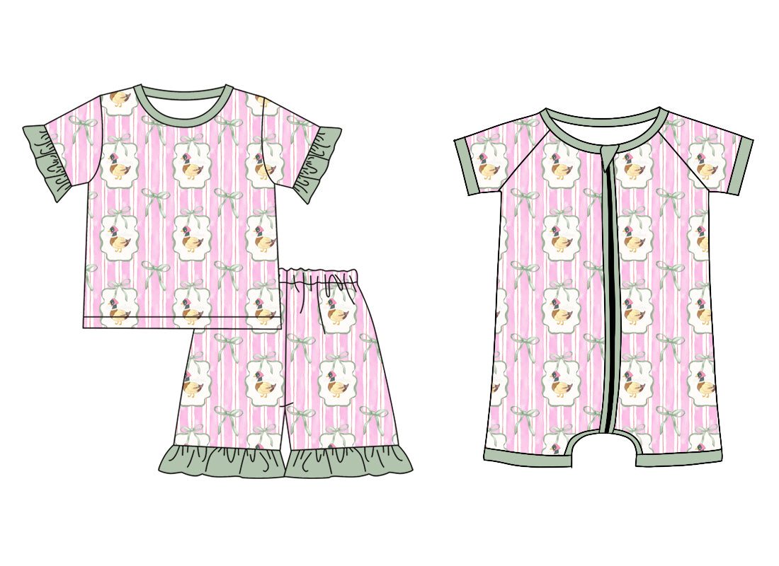 26.1.16 custom each style moq 5 eta 6-8week Sibling Sister duck bow baby girl short sleeve shorts sets and romper match design