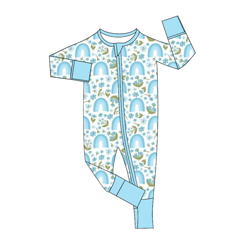 7.27 custom each style moq 5eta 4-6week Sibling Sister flroal blue baby girls sets and rompers match family design