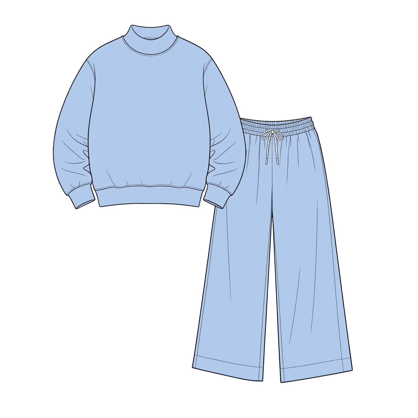 custom moq 5 mix size Baby Kids Light Blue Casual Long Sleeve Sweatshirt And Elastic Drawstring Wide Leg Pants Loungewear Two Piece Outfit Set