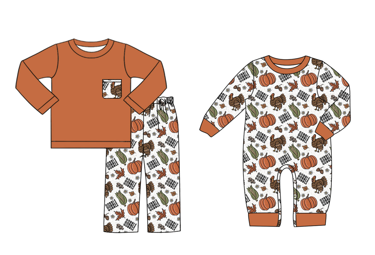 25.6.27 custom each style moq 5eta 4-6week Sibling Sisters pumpkin baby boy long sleeve pants sets and rompers match family design