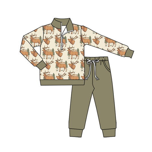 25.9.1 custom each style moq 5eta 4-6week Sibling Sisters deer baby boy long sleeve pants sets and top match family design