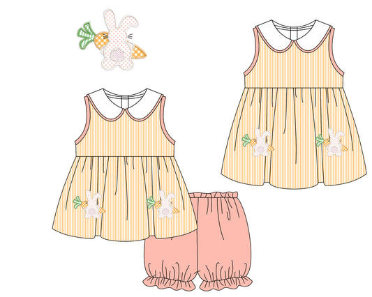 11.21 custom each style moq 5eta 4-6week Sibling Sister easter rabbit baby girl short sleeve shorts sets and dresses match design