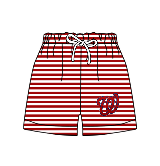 Custom moq 5 mix size milk silk summer teams Baby Red Striped Drawstring Shorts for Children Elastic Waist Kids Summer Shorts
