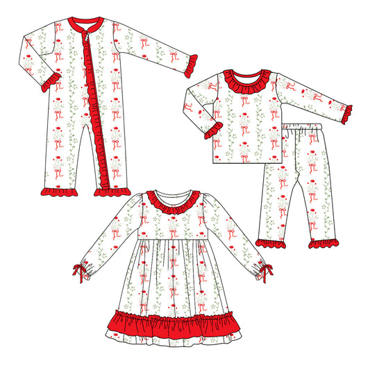 25.5.19 custom each style moq 5eta 4-6week Sibling Sisters bow floral baby girl long sleeve pants sets and dress and rompers match family design