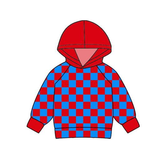 9.25 custom each style moq 5 eta 4-6week baby boys clothes red and blue plaid hooded long sleeve top
