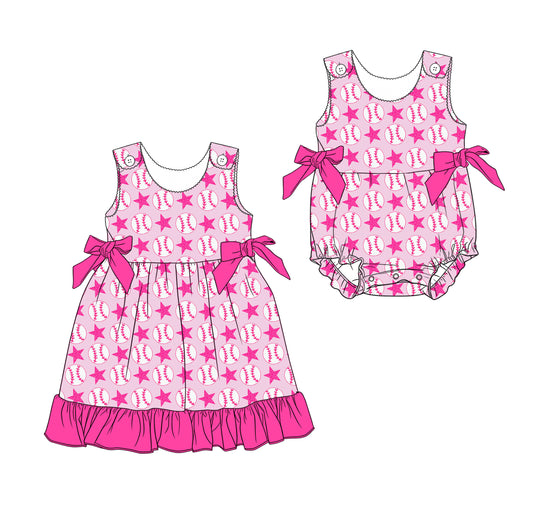 Custom moq 5 mix size Sibling Pink Sleeveless Dress Romper for Baby Girl Infant Summer Outfit Casual Comfortable Clothing