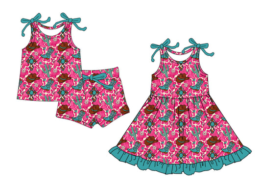 25.12.18 custom each style moq 5 eta 6-8week Sibling Sister hat boot catcus baby short sleeve shorts sets and dress match design