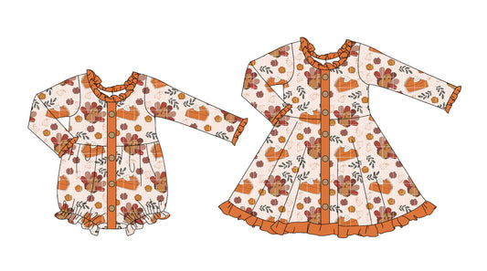 25.6.5 custom each style moq 5eta 4-6week Sibling Sisters turkey baby girl long sleeve dress and rompers match family design