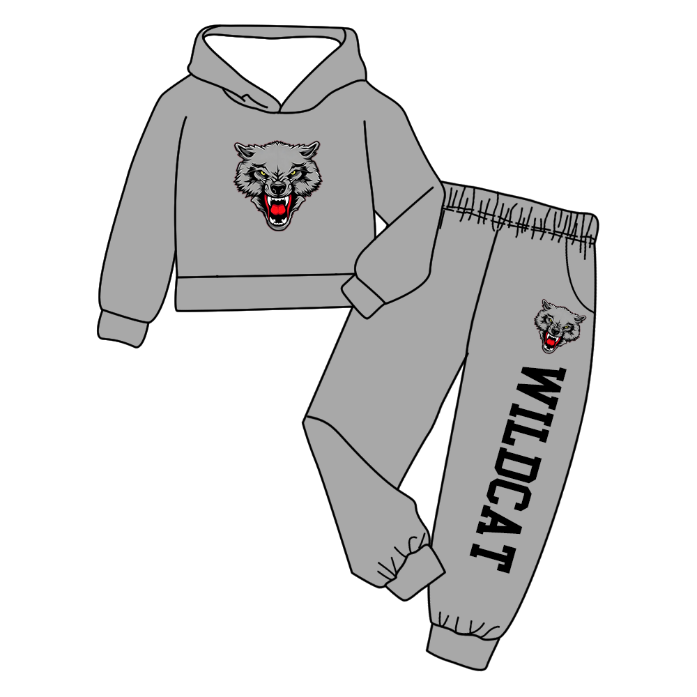 custom moq 5 mix size MSD072206 Baby Kids Letter Print Long Sleeve Hooded Top Matching Trousers Two Piece Team Clothes Set