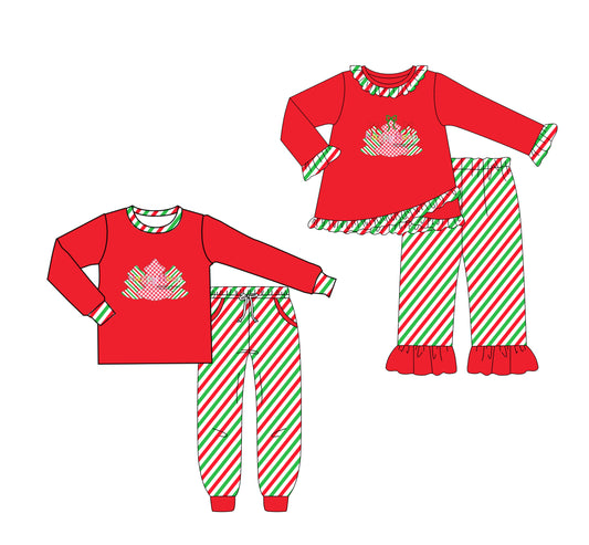 25.6.10 custom each style moq 5eta 4-6week Sibling Sisters Christmas red baby girl long sleeve pants sets 1 and sets 2 match family design