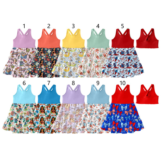 3.14 custom each style moq 5eta 4-6week Sibling Sister baby girls short sleeve dress and dress 8 match design