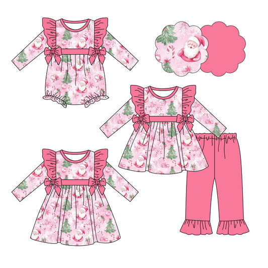 25.7.3 custom each style moq 5eta 4-6week Sibling Sisters Christmas pink baby girl long sleeve pants sets and dress and rompers match family design