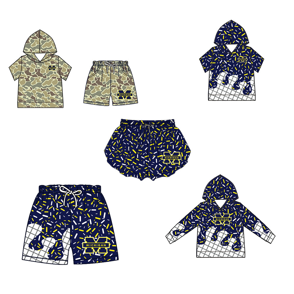 Custom moq 5 mix size milk silk summer teams Camo Hooded Short Sleeve Top Shorts Set Ice Cream Drips Hooded Top with Matching Shorts For Kids